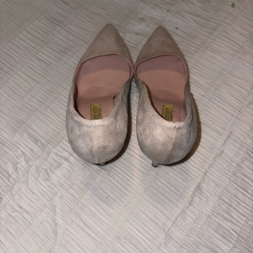 Pointed Toe Kitten Heel Pumps in Light Beige